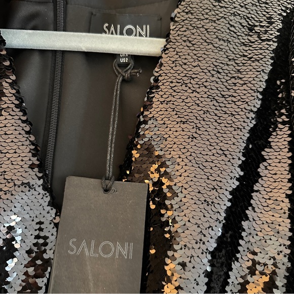 NWT - SALONI black gathered sequined tulle midi dress size US 2 - Picture 8 of 9